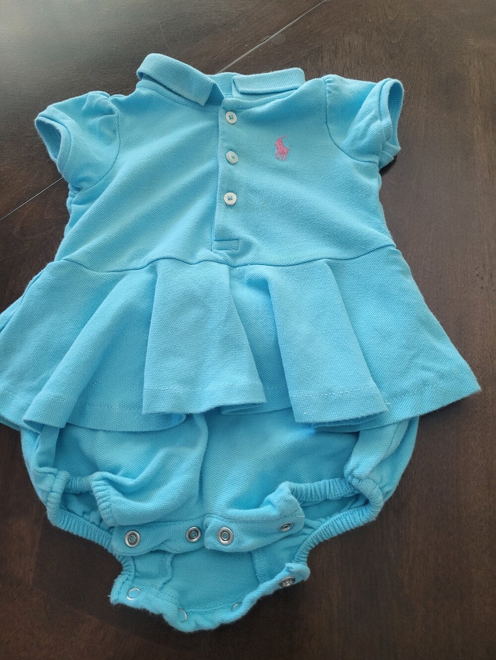 Polo Ralph Lauren Light Blue girl's Polo Peplum Baby Romper size 3 months